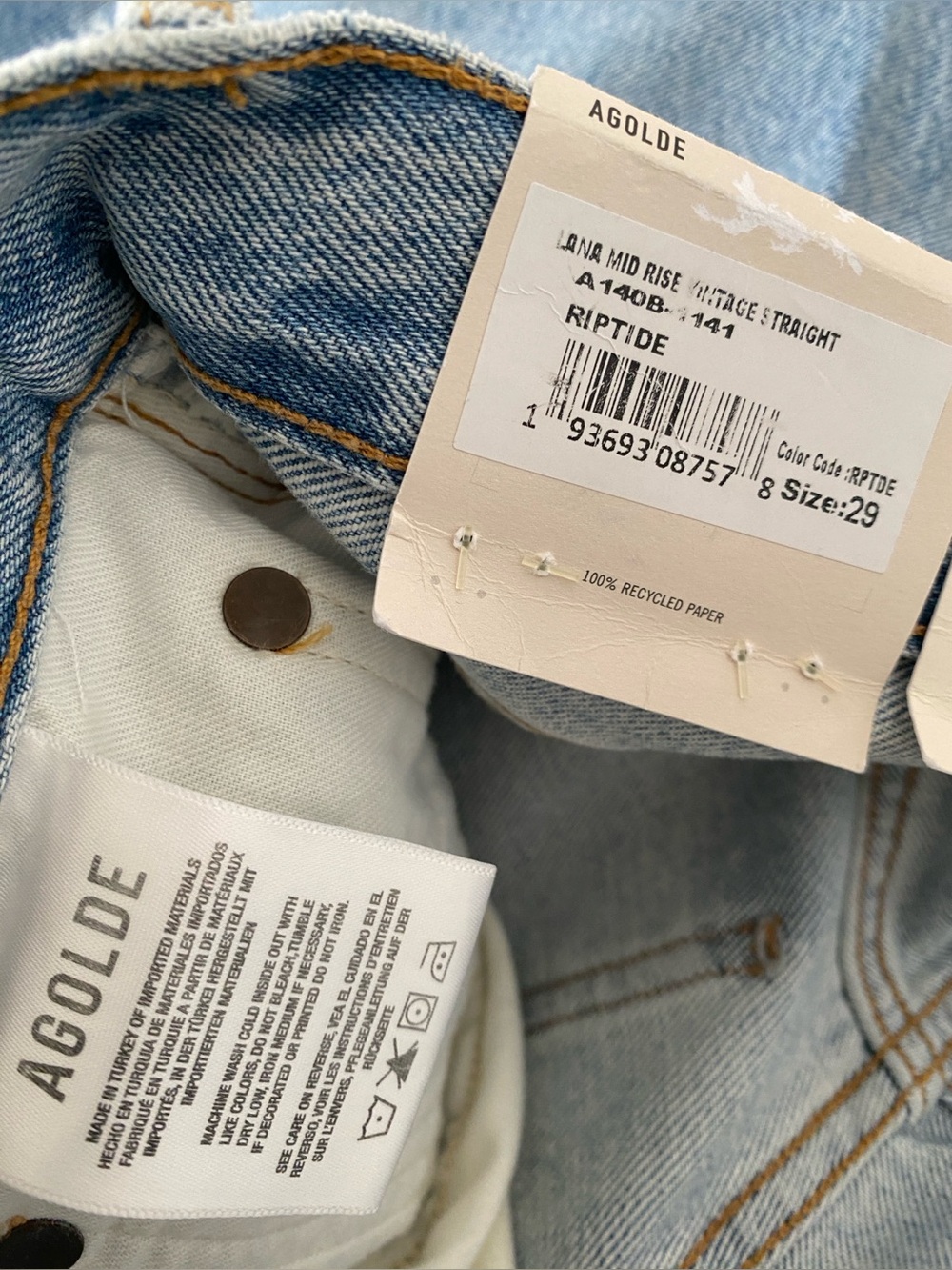 Agolde Lana Straight Leg Riptide Wash Lightly Distressed Jeans Sz 29 NWT - Picture 12 of 15
